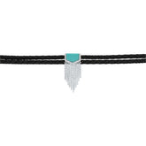 0.06ct Diamond & 0.95ct Composite Turquoise 14k White Gold Fringe Cord Choker Necklace